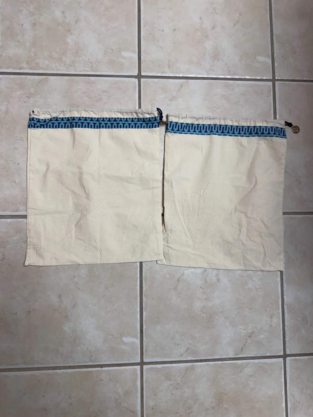 Tory Burch Cream Drawstring Bottoms with Blue Trim